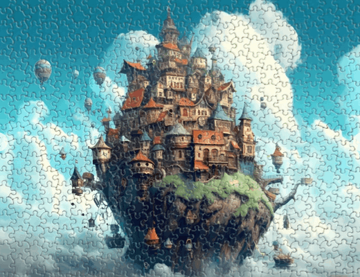 Dreamlike Landscape - A Multifaceted Castle on a Serene Island