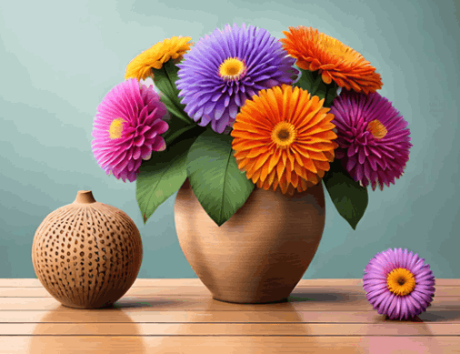 Terracotta Pot - Colorful Dahlias in Terracotta Delight